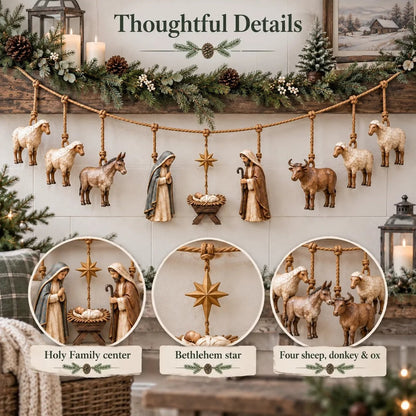 🎄 Handcrafted Wooden Nativity Garland – Rustic Christmas Decor