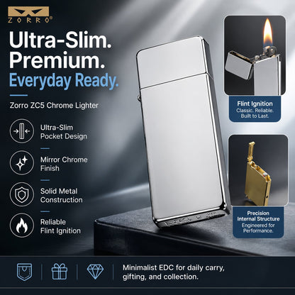 Ultra-Thin Metal Lighter – Mirror Chrome Reusable Kerosene Lighter