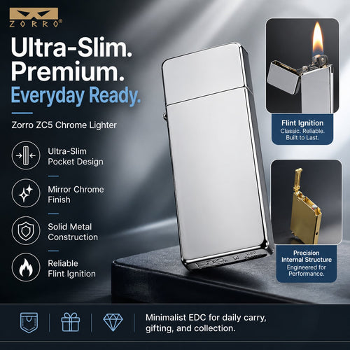 Ultra-Thin Metal Lighter – Mirror Chrome Reusable Kerosene Lighter
