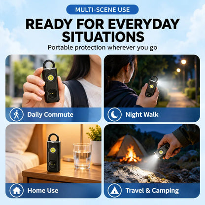 🚨 130dB Personal Safety Alarm 🔦 Rechargeable LED Emergency Alarm Keychain
