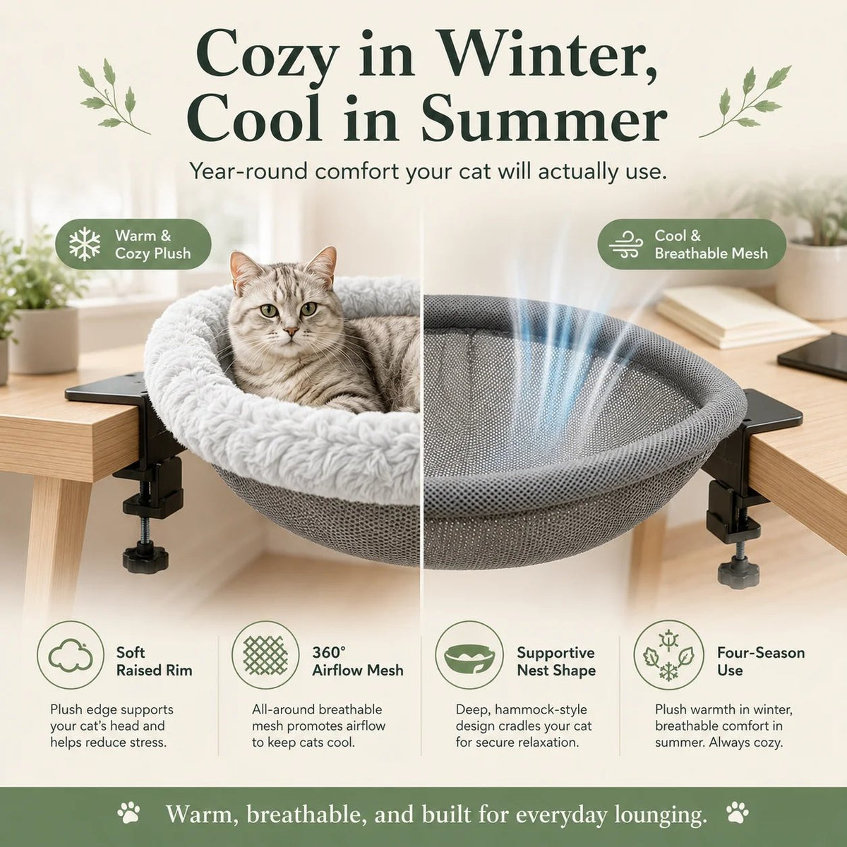 ✨Durable Ergonomic Cat Desk Bed 🐱