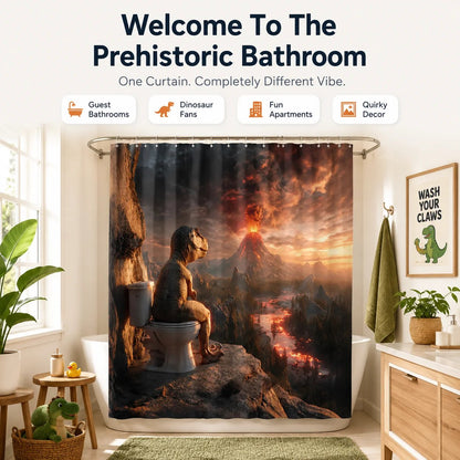 🦖🚽Fun Dinosaur Volcano Bathroom Shower Curtain🤣(📦Buy 2 Free Shipping)
