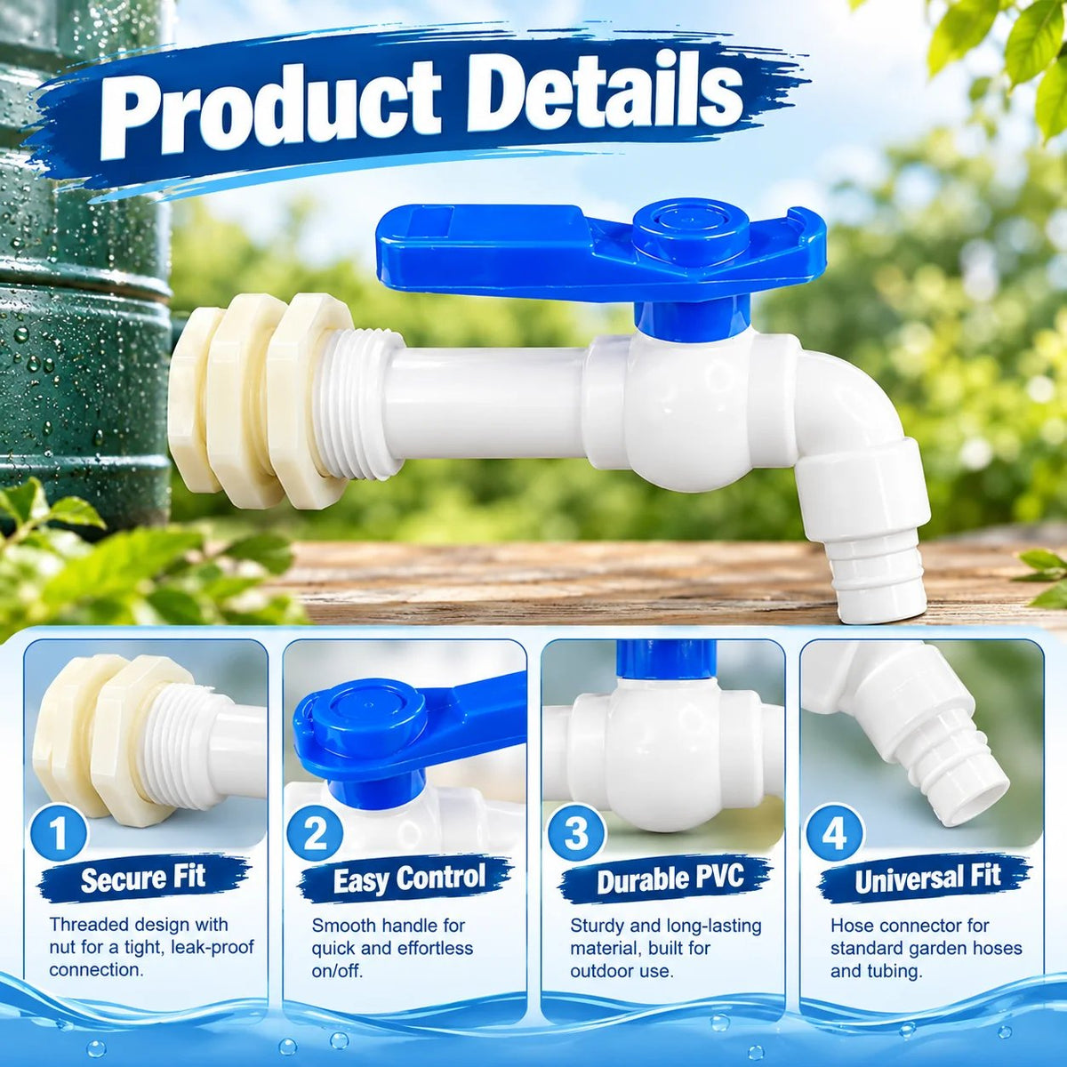 2Pcs Rain Barrel Faucet Kit with Hole Saw and 1/2' PVC Bulkhead Fitting