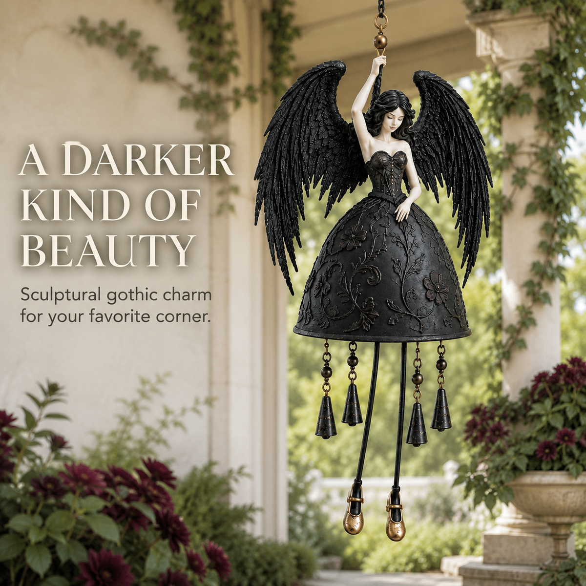 Dark angel wind chime garden hero
