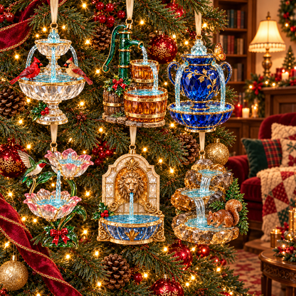 Vintage Crystal Fountain Christmas Ornaments – 6-Piece Enchanted Water Fountain Collection | Elegant Holiday Decorations & Unique Christmas Gifts 🎄✨