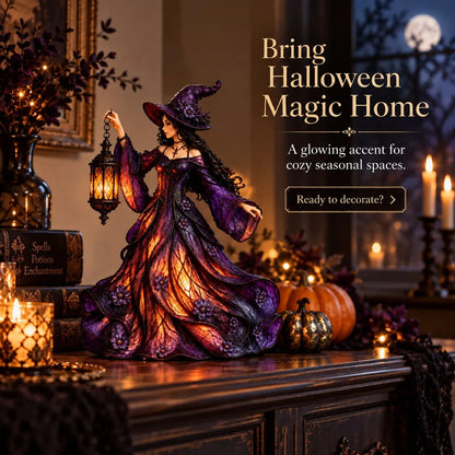 ⏳ Last Day 49% OFF – 🧙 Gothic Witch Lantern Figurine | Warm LED Glow for Shelves, Mantels & Halloween Displays 🎃