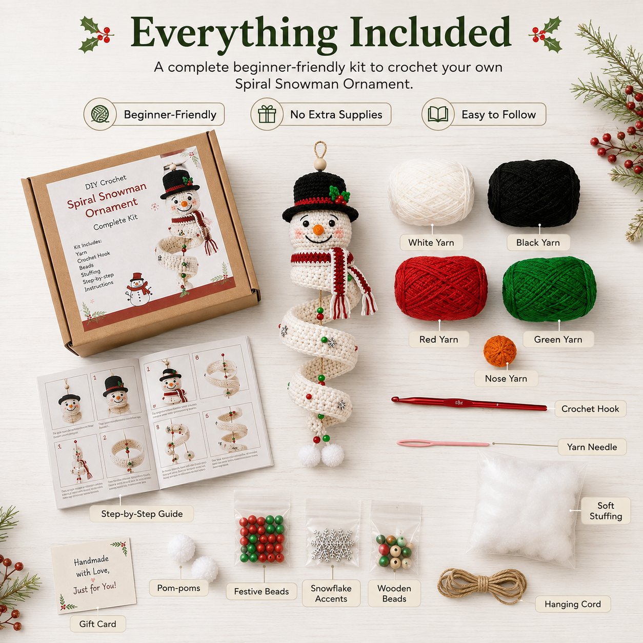 Crochet Christmas Spiral Ornament DIY Kit