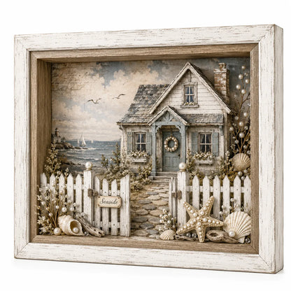 🐚Vintage Seaside Cottage Pearl Diamond Shadow Box DIY Kit