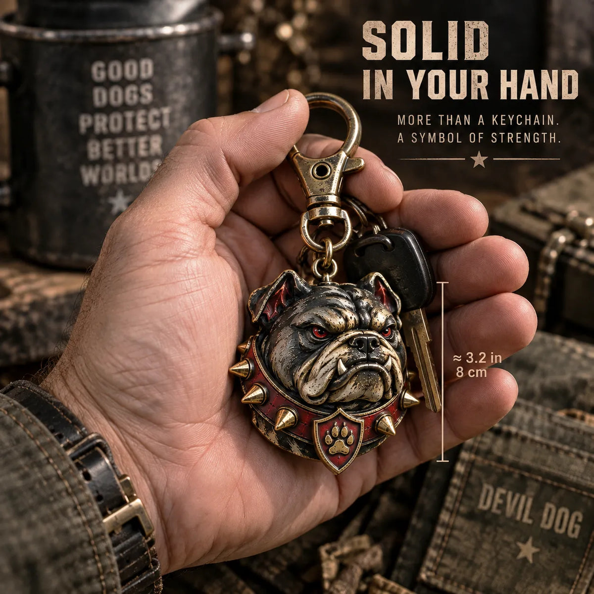 🐶 Devil Dog Guardian 3D-Style Metal Keychain – 50% OFF