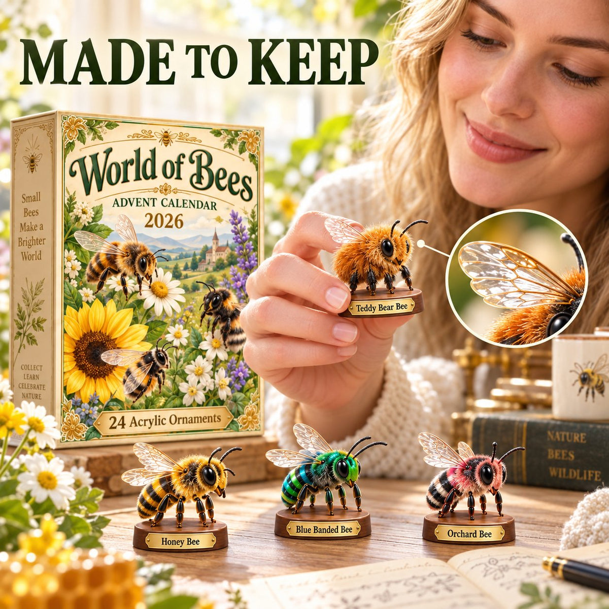 World of Bees Advent Calendar 2026 – 24 Acrylic Bee Ornaments