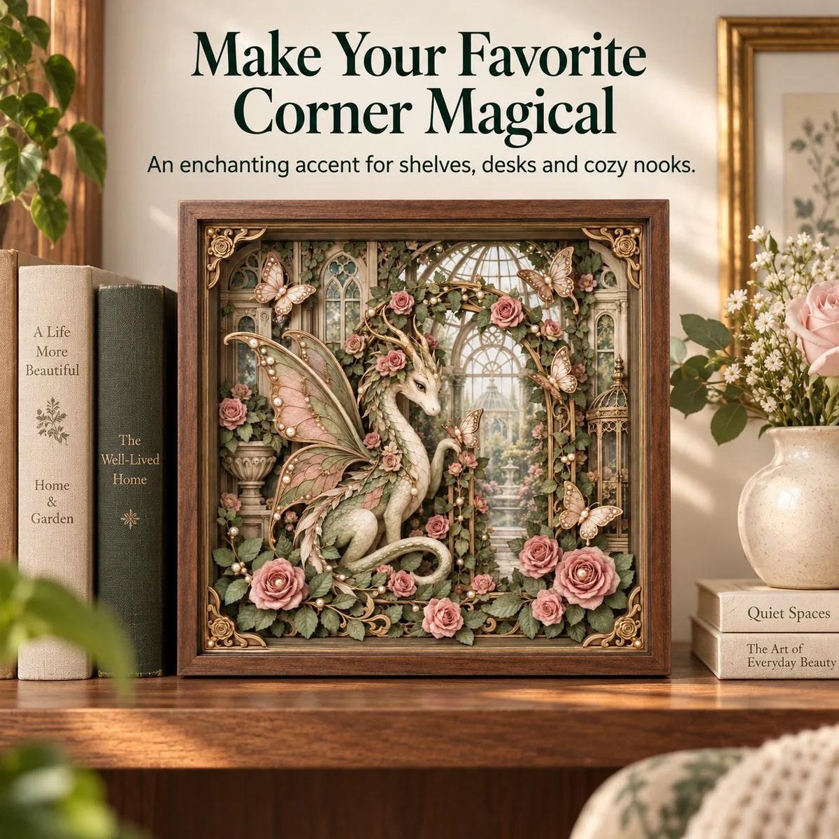 🐉 Vintage Victorian Garden Dragon 3D Framed Art