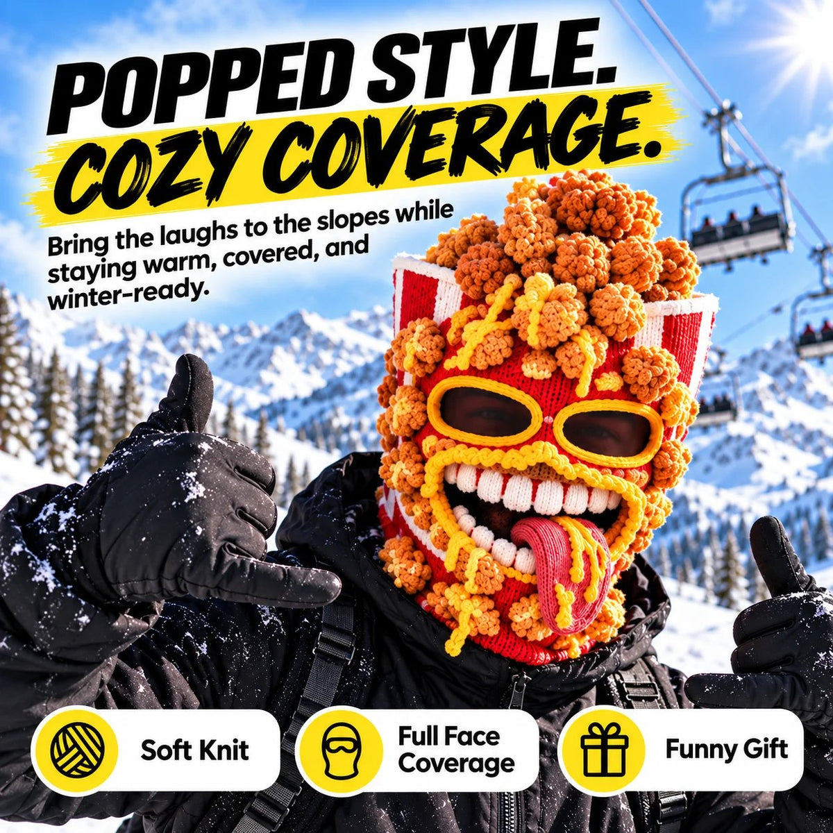 😜🍟Funny Food Knit Balaclava – Warm Full-Face Ski Mask for Winter Adventures