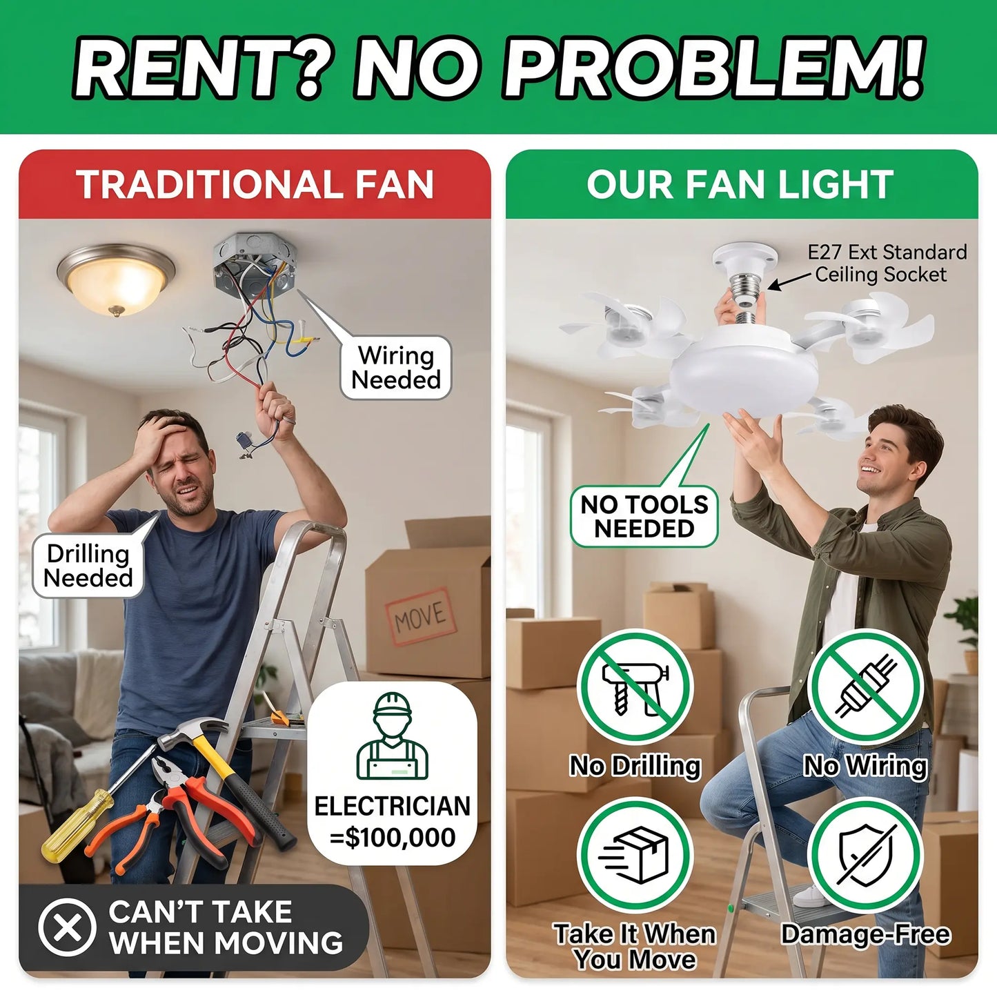 🔥2026 New E27 2-in-1 Fan Light | Silent Remote LED Cooling Combo
