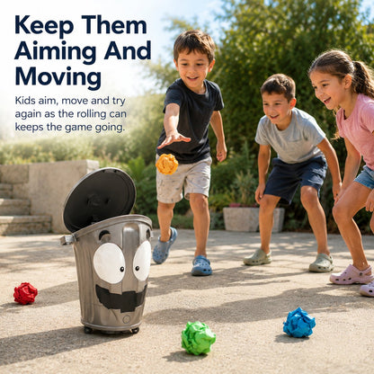 Rolling Cartoon Trash Can Toss Game
