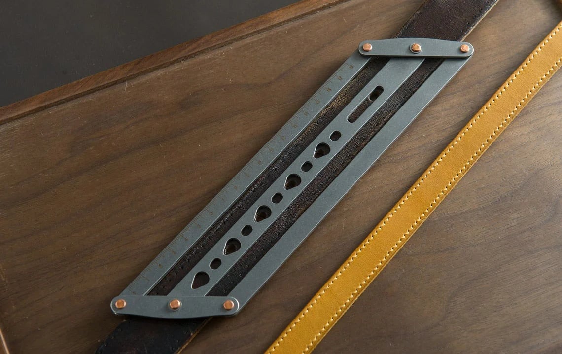 ✨Adjustable Leather Belt Hole Punch | Stainless Steel Ruler Tool for Belts & Straps