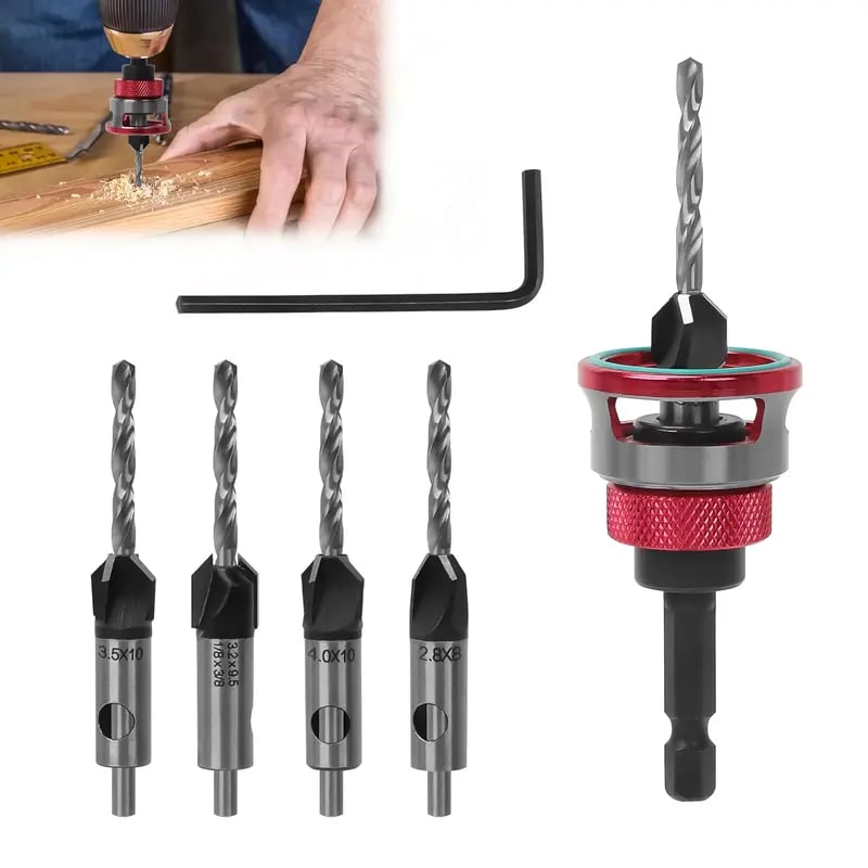 Adjustable Countersink Drill Bit Depth Stop Kit  | 4-Flute Wood Drilling Bits