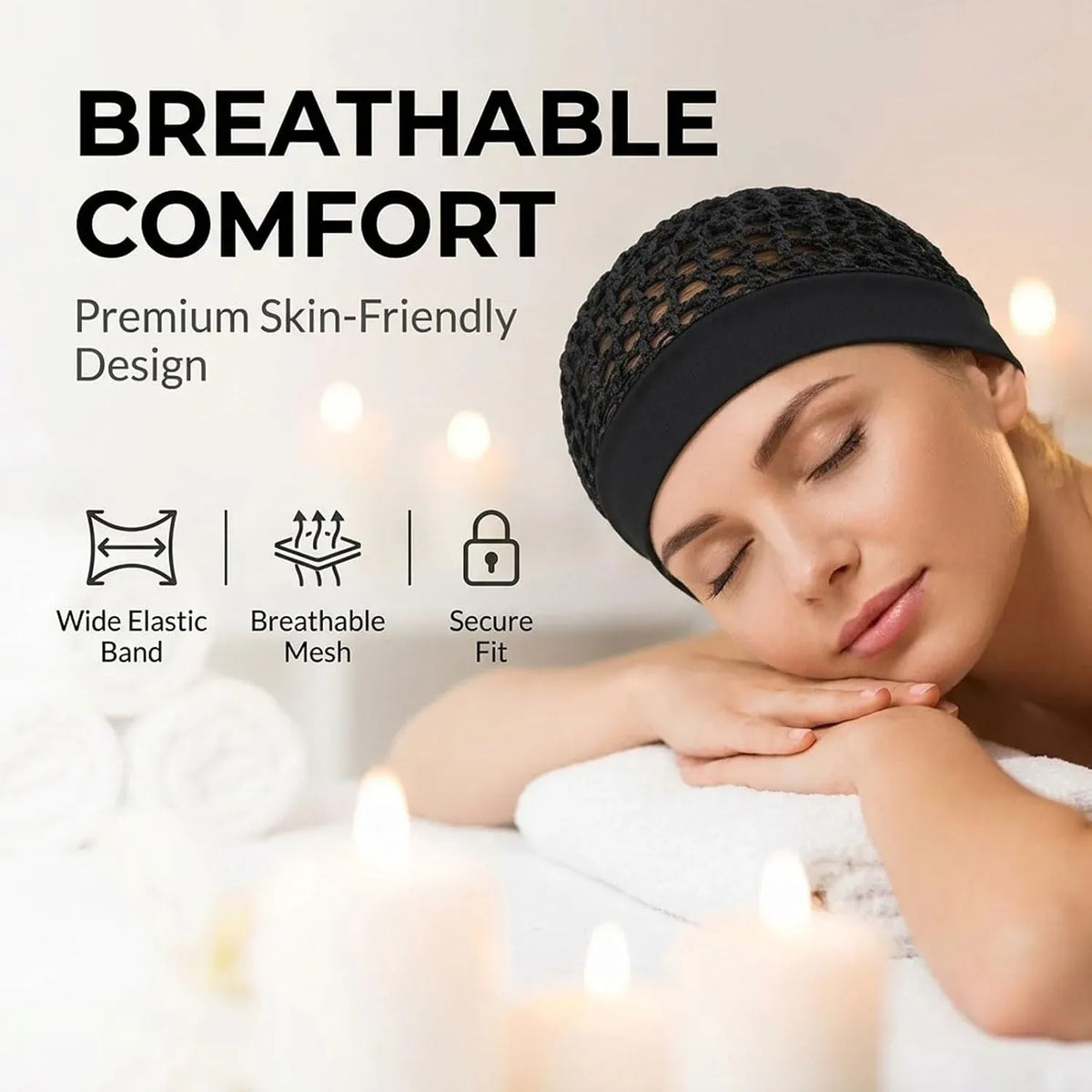 🌹🌙 3-Piece Stretchy Wide-Edge Sleeping Cap Set