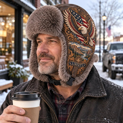 🦅 Wings of Liberty Plush-Lined Winter Trapper Hat