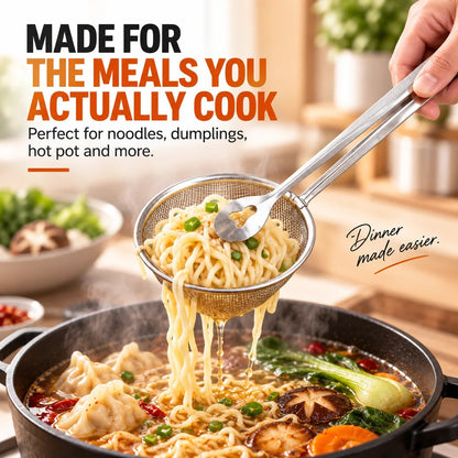 🔥 2pack-2-in-1 Stainless Steel Strainer Tongs – Grab, Drain & Serve with One Tool