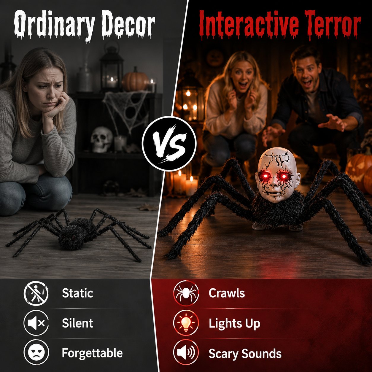 🕷️ Sound-Activated Crawling Baby-Face Spider Halloween Decor 🎃