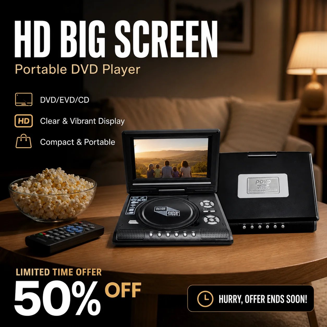 📺 7.8" HD Portable DVD/EVD Player – Large Screen, Rechargeable & Compatible with DVD/CD/USB/SD – Perfect for Home & Travel 🔥 50% OFF