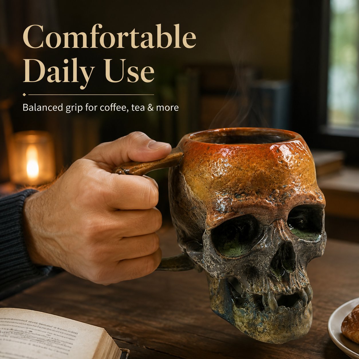 💀Gothic Sunfire Skull Handmade Ceramic Mug
