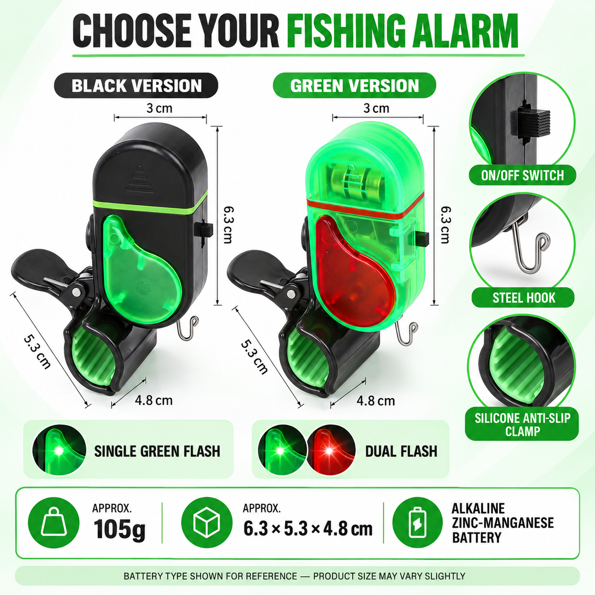 🎣 Electronic Fishing Rod Bite Alarm – High-Volume Buzzer, LED Flash & Adjustable Silicone Clamp
