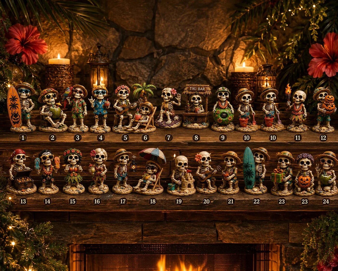 ✨24-Day Christmas Countdown Advent Calendar –Beach Vacation Skeleton Ornament