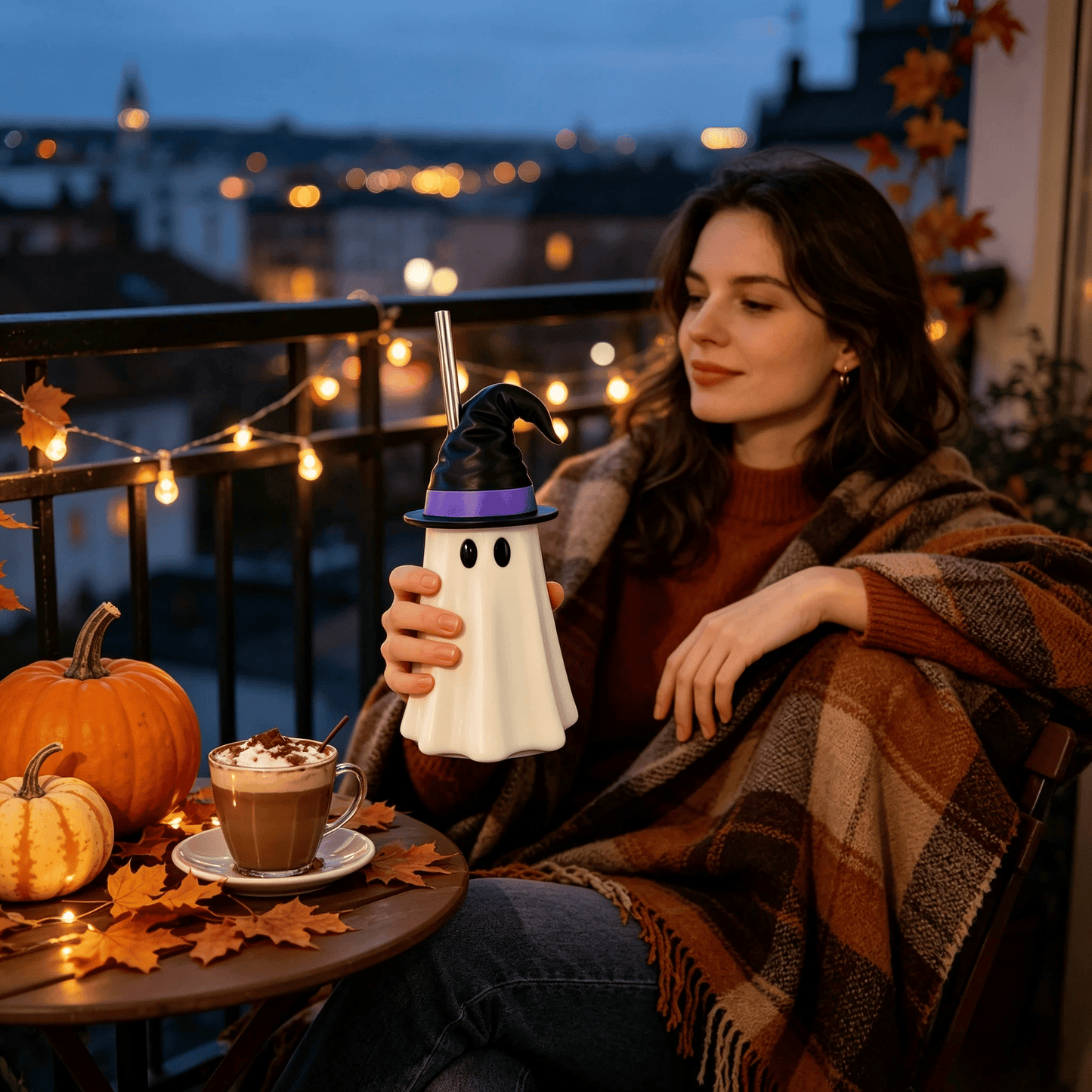 👻 Halloween Ghost Witch Hat Cup – Spooky Drink Bottle Holder with Straw 🎃