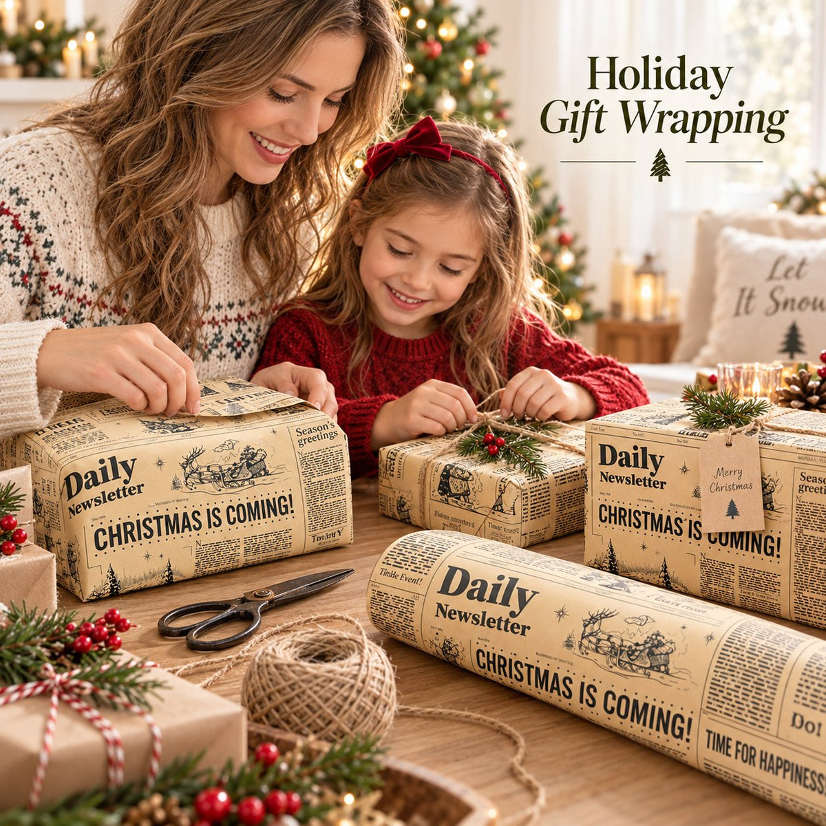 📰🎁 Retro Newspaper Christmas Paper Roll