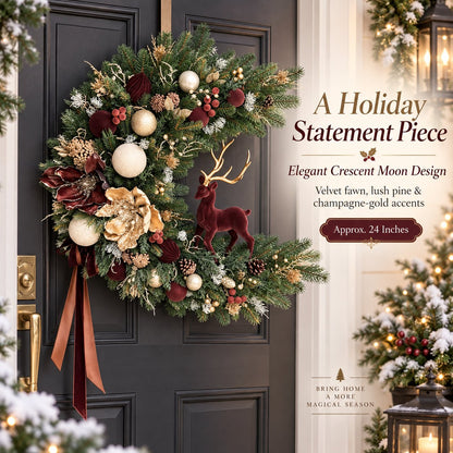 Luxury Velvet Fawn & Gold Accent Christmas Wreath