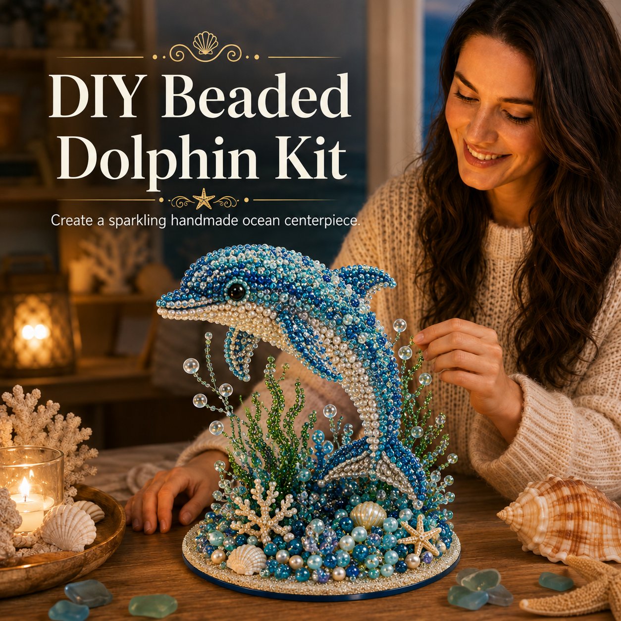 🔥 LAST DAY 49% OFF – 🌊 Ocean Sparkle Animal Craft Kit | Create a Dimensional Underwater Centerpiece with Colorful Beads, Pearls & Coastal Details 🐚✨