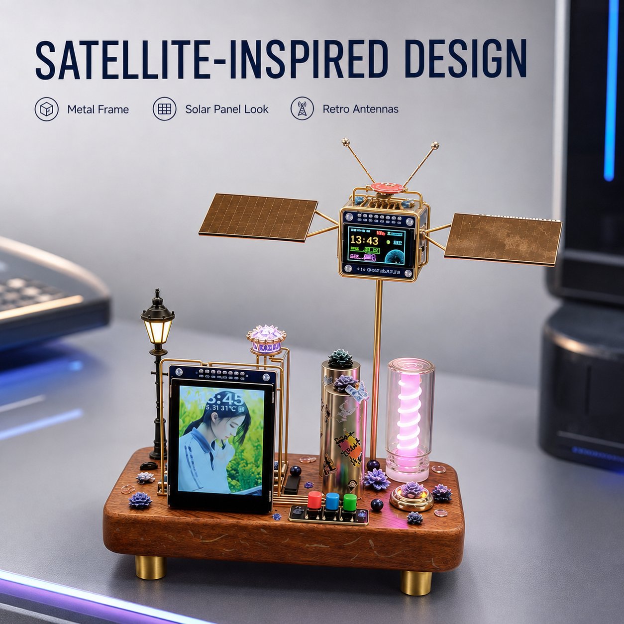 Retro‐Sci‐Fi Satellite Desktop Tech Ornament