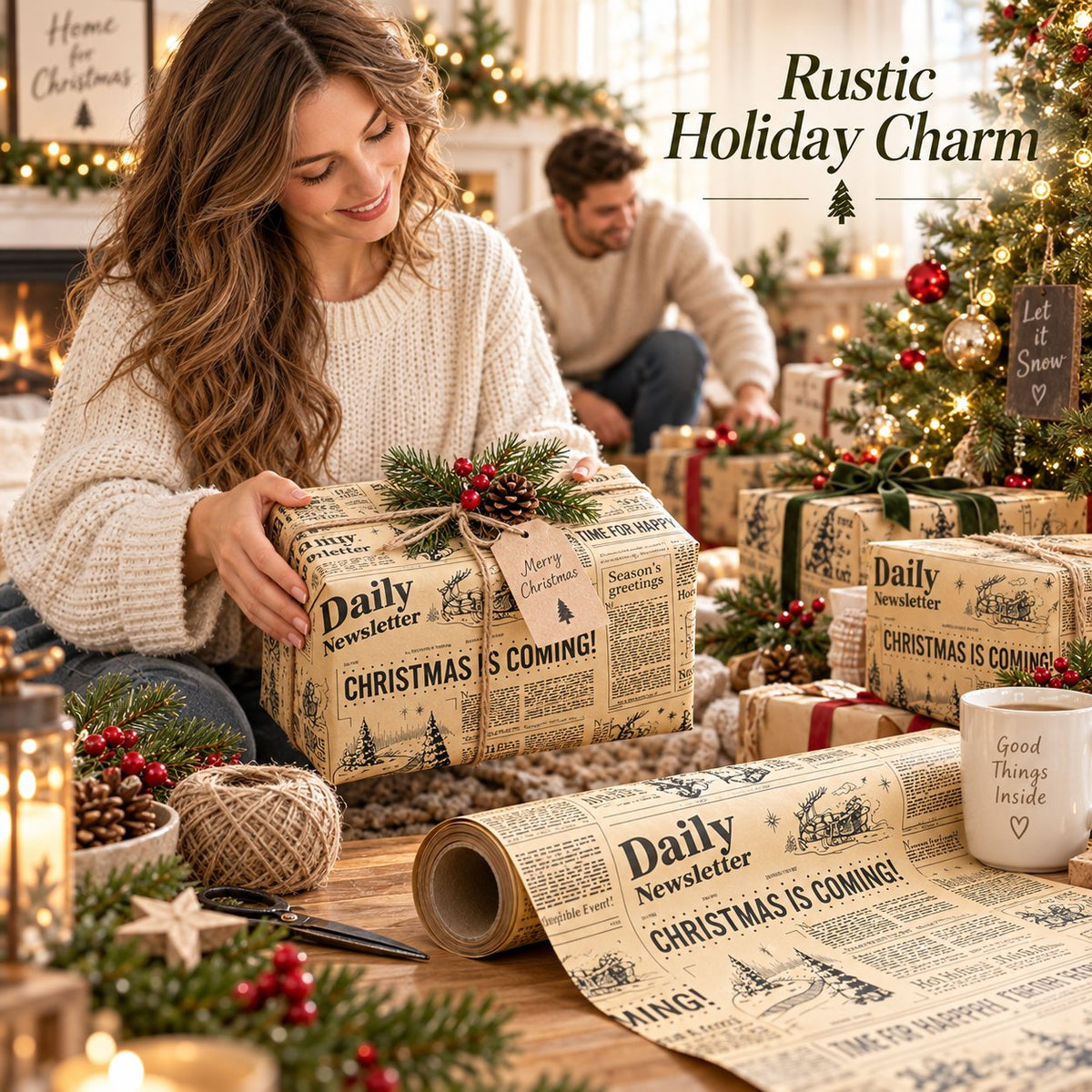 📰🎁 Retro Newspaper Christmas Paper Roll