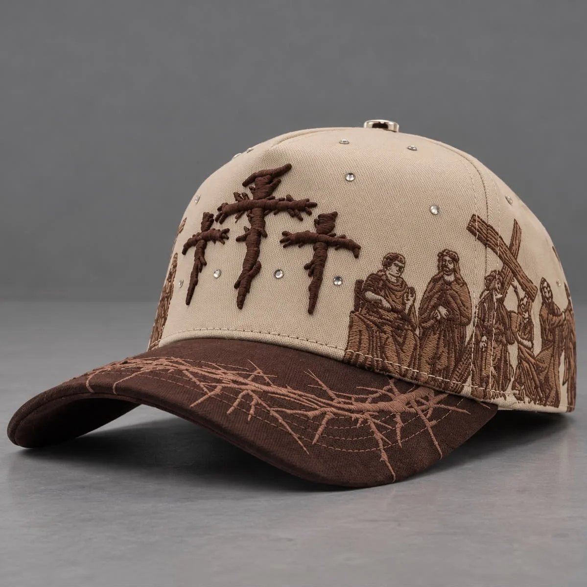✝️ Viacrucis Faith-Inspired Cap | Raised Crosses • Way of the Cross Artwork