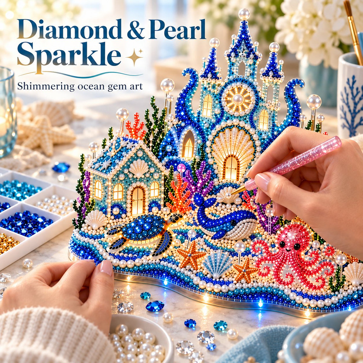 🌊 Glowing Underwater Village 3D Diamond Painting Kit – Make Your Own Light-Up Ocean Castle
