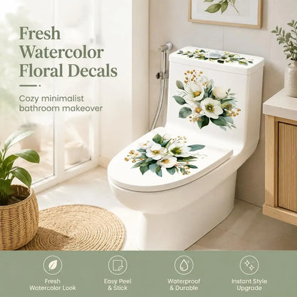 🌸3 Piece Golden Floral Toilet Stickers – Pearl-Inspired Bathroom Decals