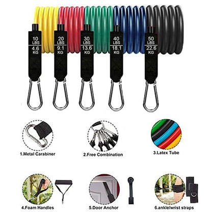 🏋️‍♂️ 11-Piece Fitness Resistance Bands Kit – For Strength, Weight Loss & Home Training