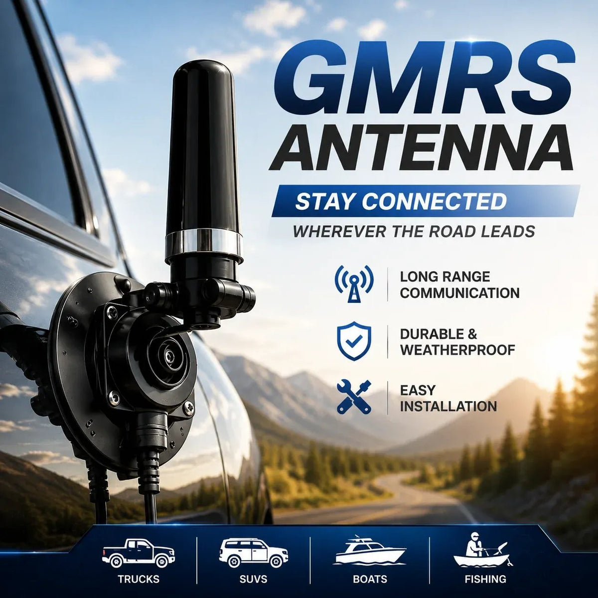 🔥HOT SALE🔥🔥Last Day 49% OFF - Universal GMRS Antenna Mount – Heavy-Duty Radio Antenna Bracket for Cars, SUVs, Trucks, Off-Road Vehicles & Boats