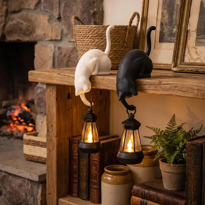 🐈‍⬛🏮 Peekaboo Black Cat Lantern Decor – Cozy LED Shelf Accent for Cat Lovers