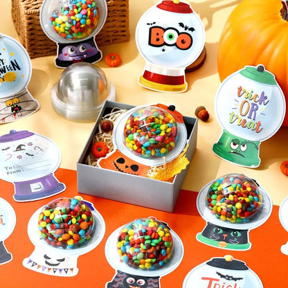 🎃🍬30 PCS Halloween Candy Card Kit with Clear Candy Holders & Adhesive Stickers – DIY Trick or Treat Party Favors