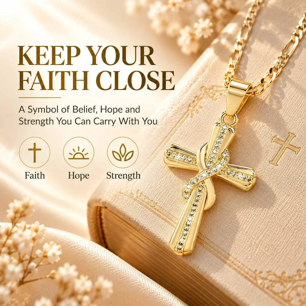 ✝️ 14K Gold-Plated Cross Pendant Necklace – CZ Faith Jewelry