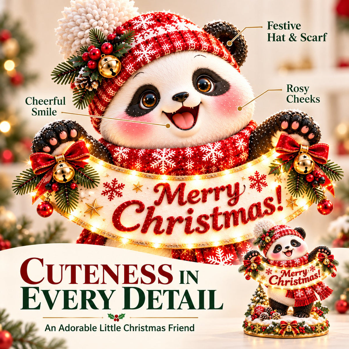 Panda Christmas Greeting Figurine