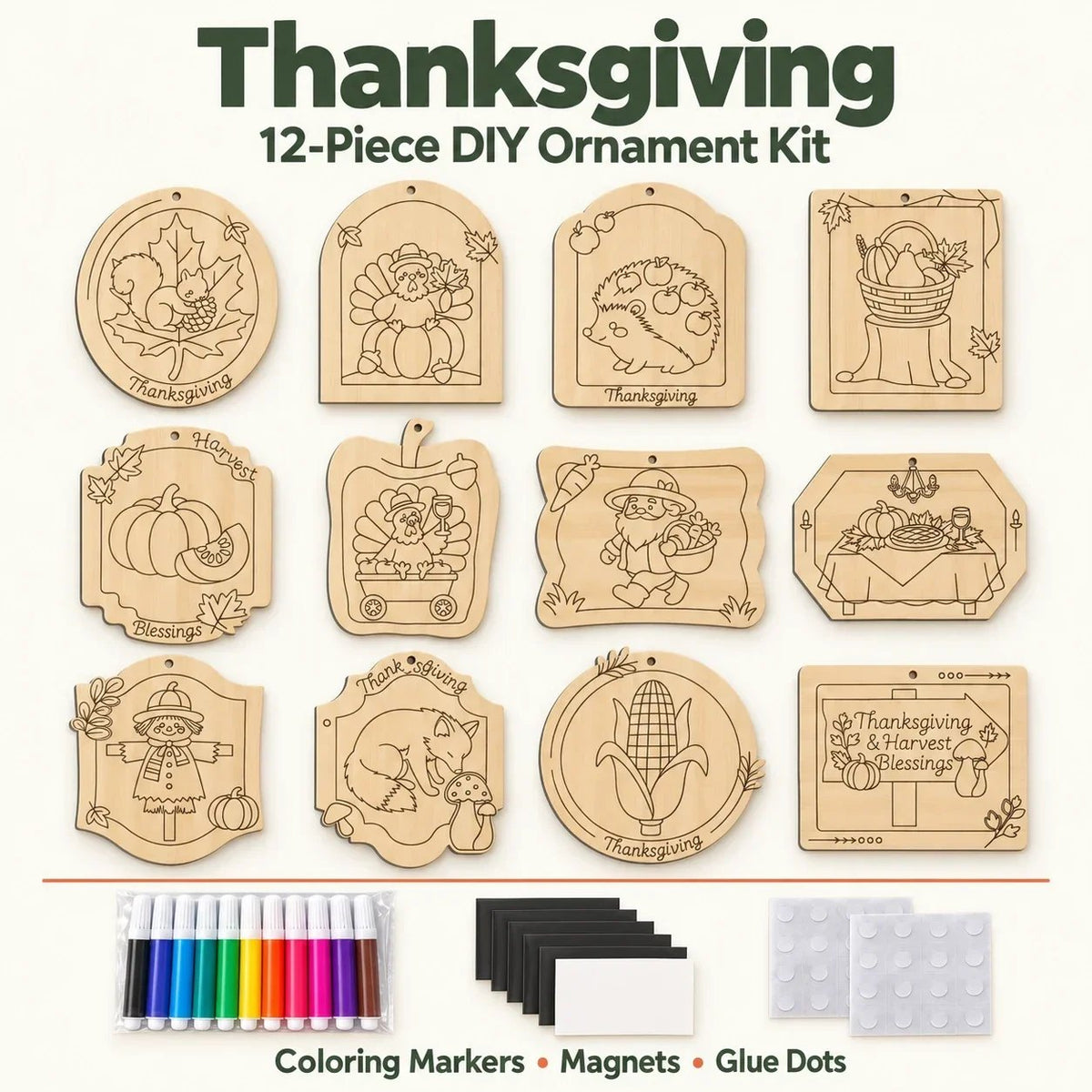 🎨🎄Color Your Own Holiday Ornament Kit — 12 Markers Included