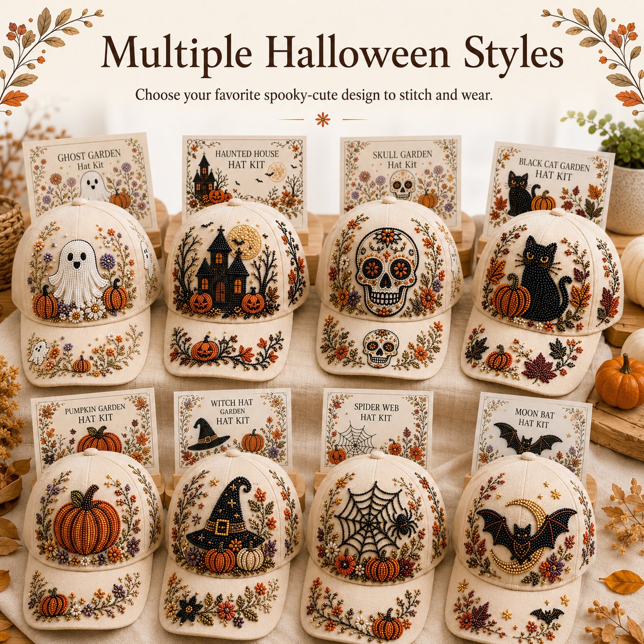 Halloween Beaded Embroidery Hat DIY Kit