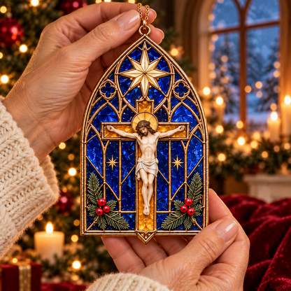 2026 Sacred Light — Vintage Stained Glass–Style Crucifix Christmas Ornaments | Set of 6