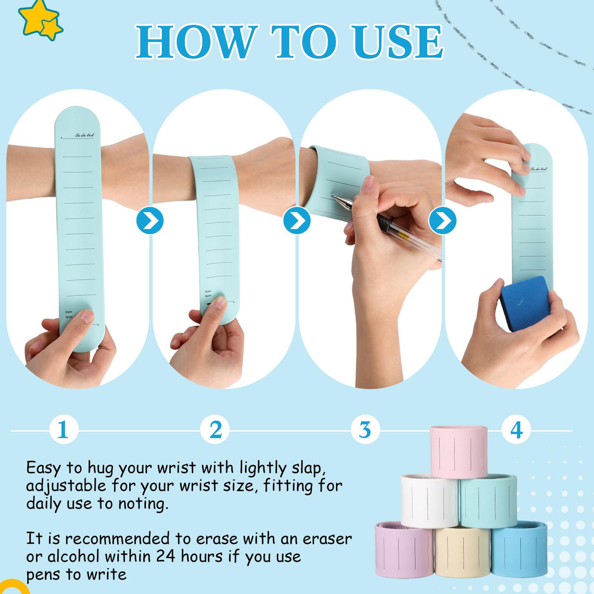 6 Pcs Silicone Bracelet to Do List Slap Silicone Reminder Bracelet Reusable Wearable Wrist Waterproof for Work Wrist Strap