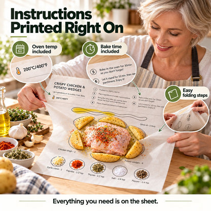 One-Pan Recipe Parchment Set | Pre-Printed Portion Guide Cooking Paper