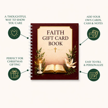 ✝️FAITH GIFT CARD BOOK📚 14 Themed Pages, Hardcover & Durability Line