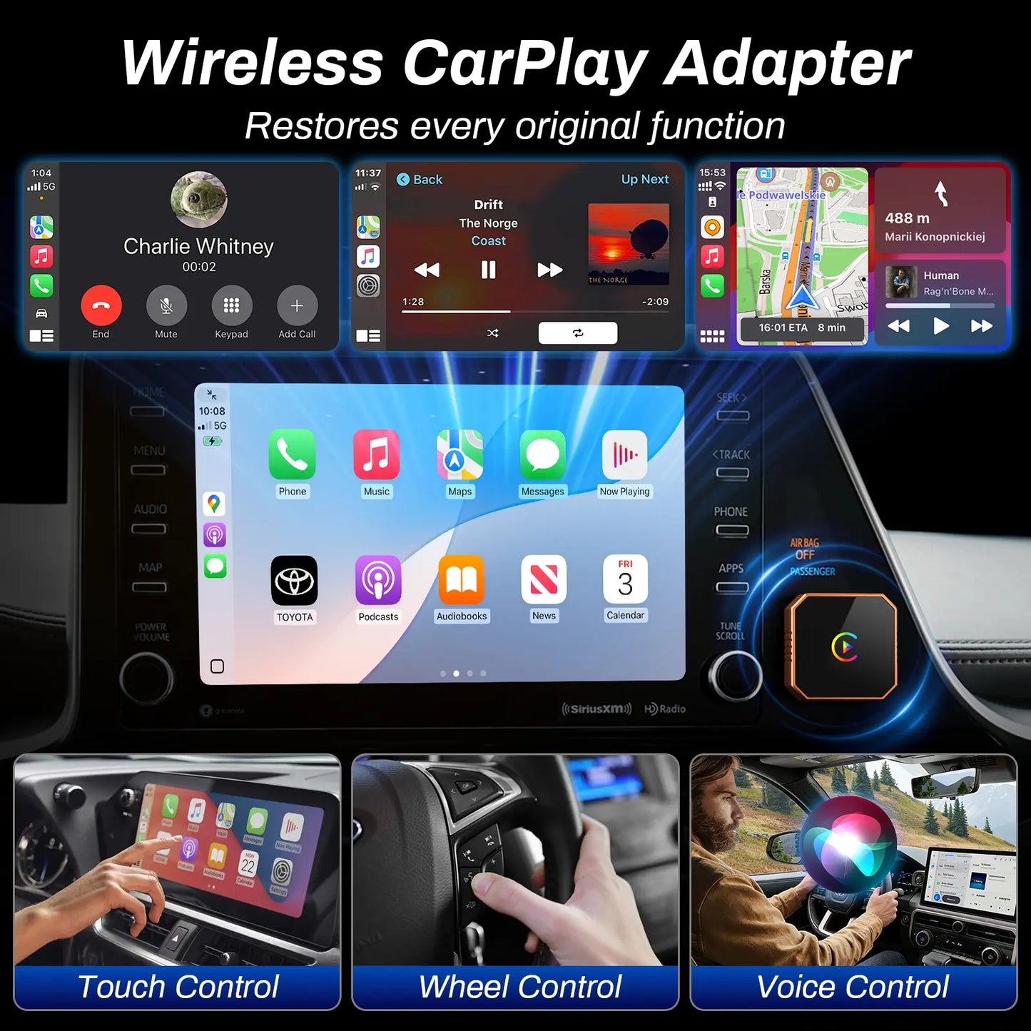 🚘2 in 1 Wireless CarPlay Adapter, Plug & Play, Fast Auto Connection, Compatible with Factory CarPlay Cars 2016+